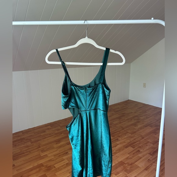 Lulu's Velvet Green Asymmetrical Dress - Picture 2 of 3